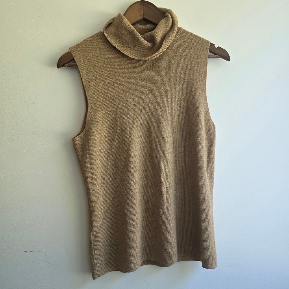 Merona Womens Tan Gold Metallic Sleeveless Turtleneck Sweater Size M Holiday